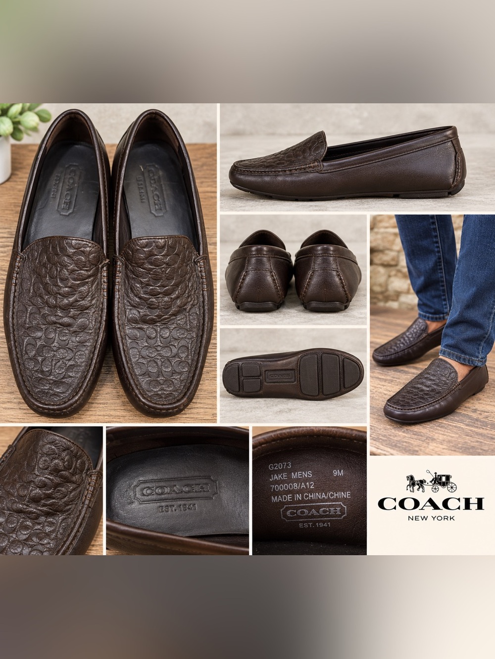 Coach Men’s Brown Signature Leather Loafers Driving Shoes Size 9M